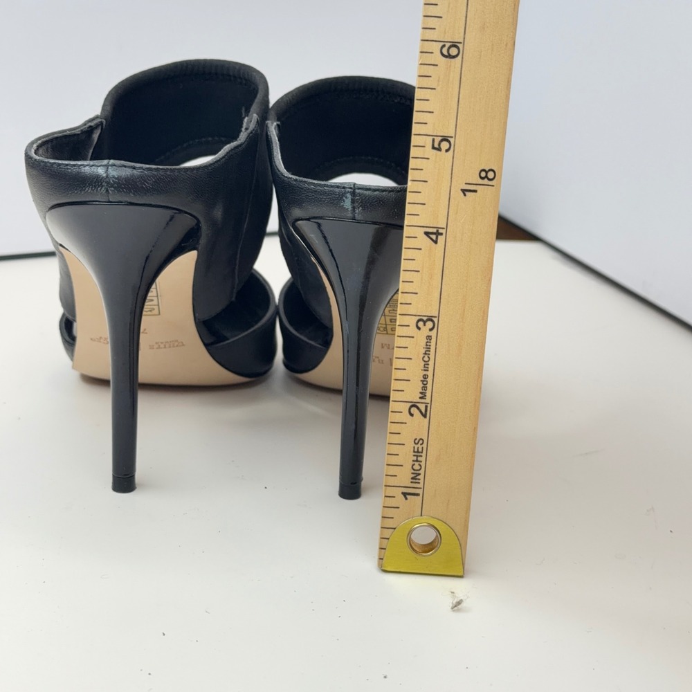 White House Black Market Black Leather Pointed Toe Mule Stiletto Heels 7M - Picture 6 of 8